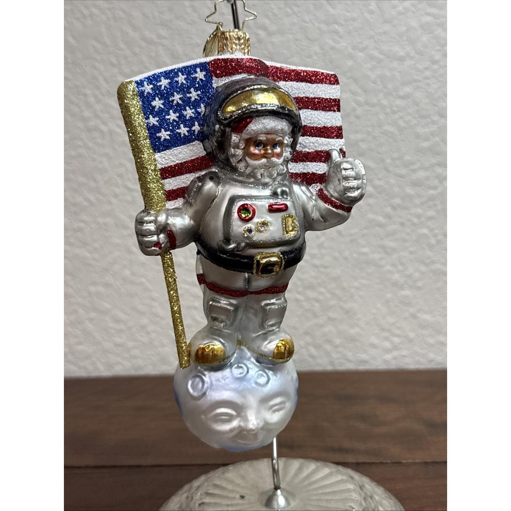 VTG Christopher Radko MOON WALKER Astronaut Santa Toys Glass Ornament
